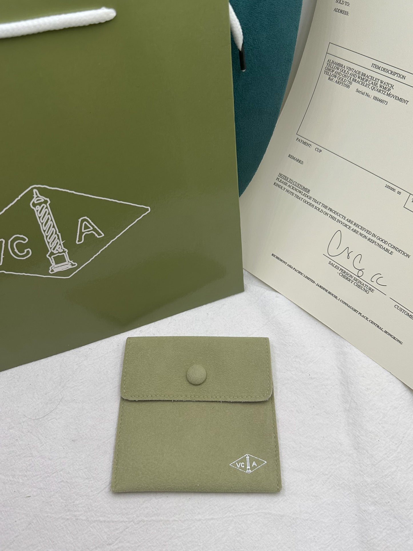 Green velvet dust bag