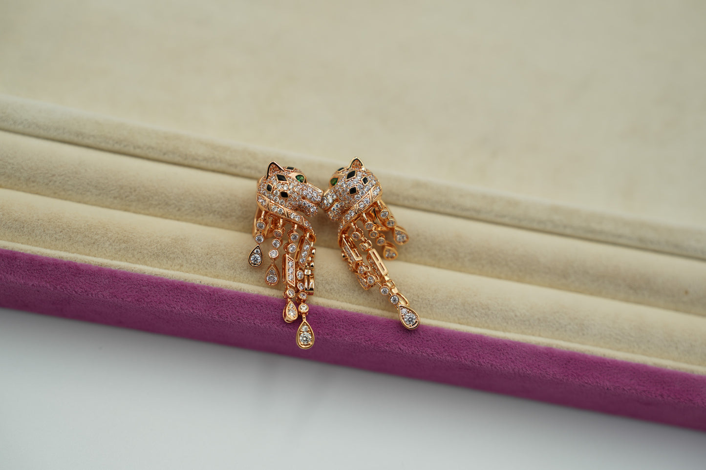 Panther head tassel earrings 925 silver 18k rose gold plated
