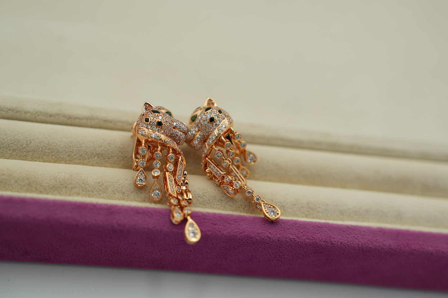 Panther head tassel earrings 925 silver 18k rose gold plated