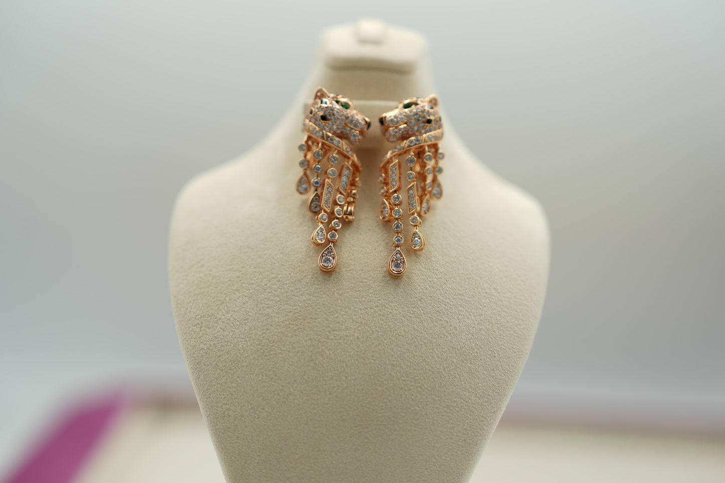 Panther head tassel earrings 925 silver 18k rose gold plated