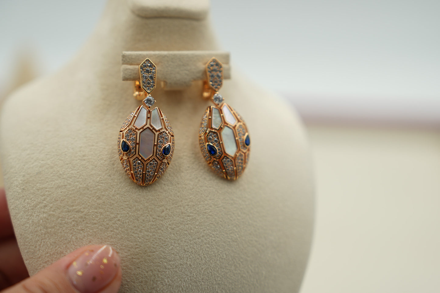 Mother of pearl Snake head earrings 925 silver 18k rose gold plated Serpenti viper earrings