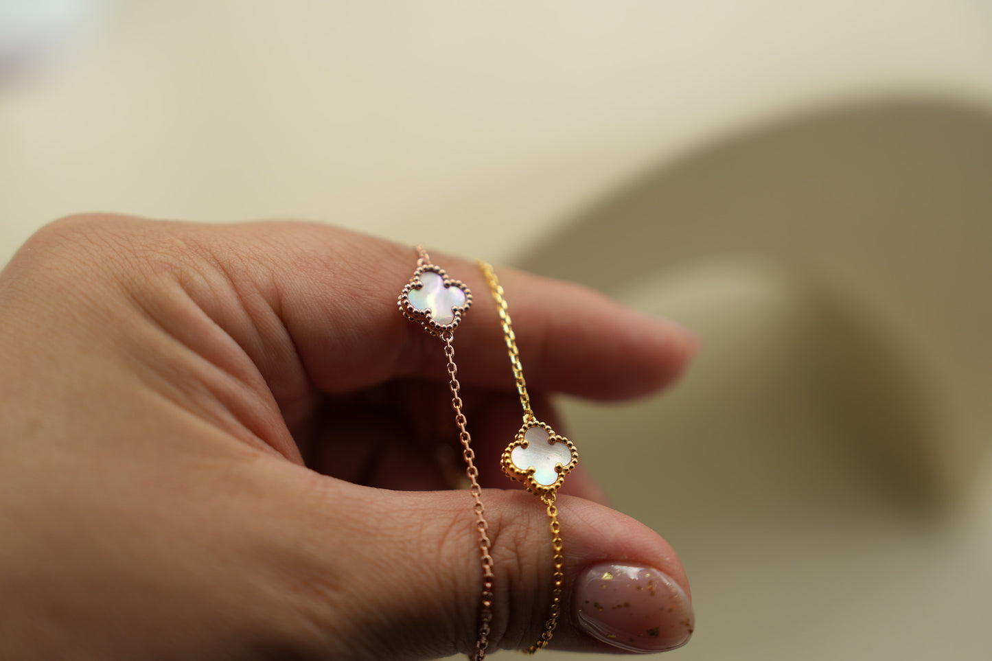 Pink Mother of pearl sweet 10mm clover bracelet 925 silver 18k gold plated