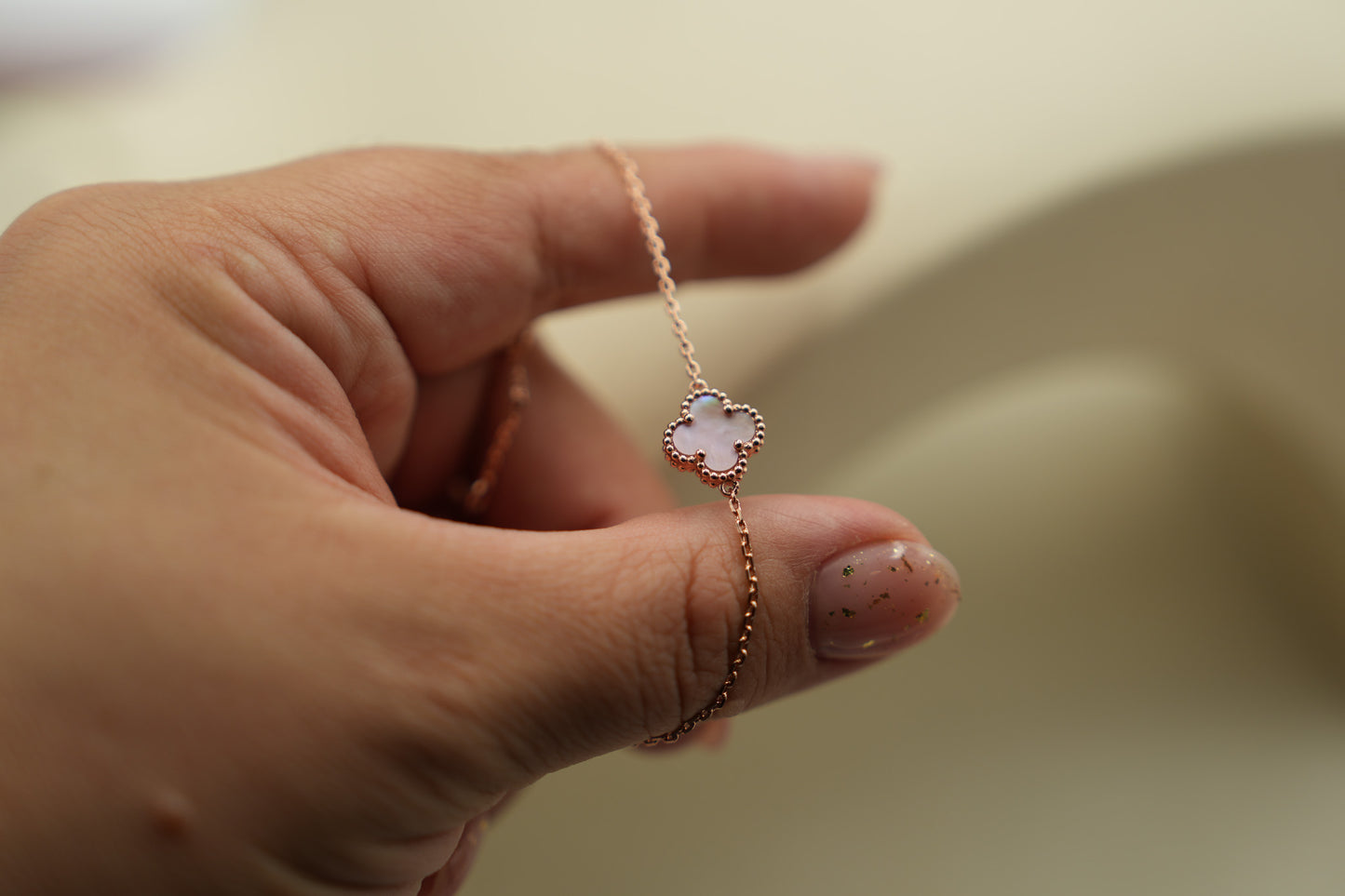 Pink Mother of pearl sweet 10mm clover bracelet 925 silver 18k gold plated