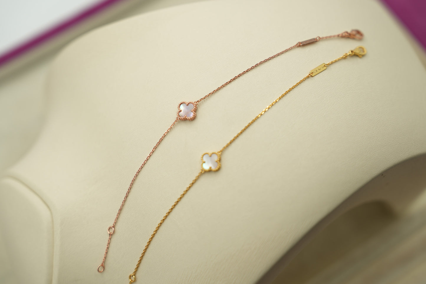 Pink Mother of pearl sweet 10mm clover bracelet 925 silver 18k gold plated