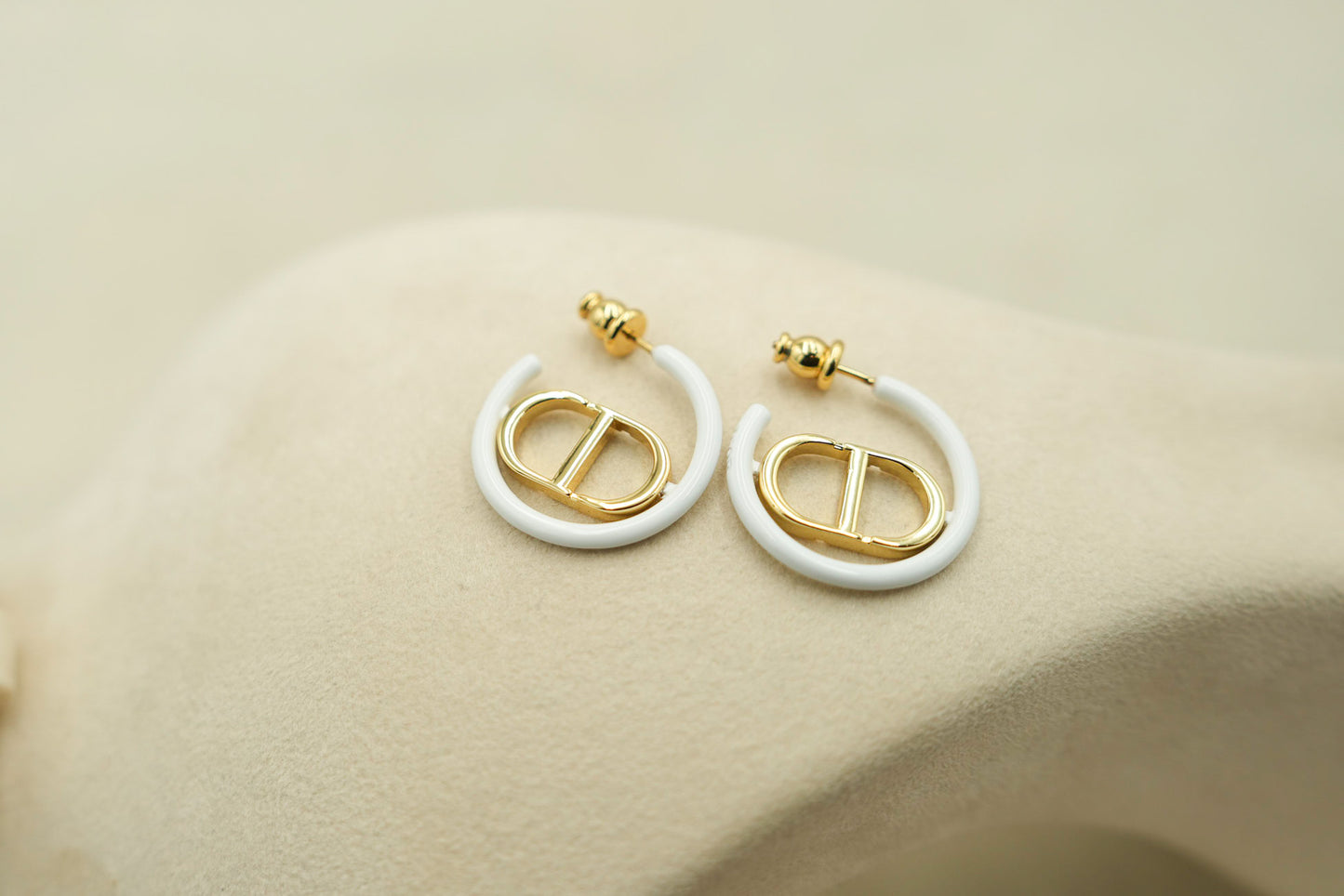 White Enamel Hoop earrings 925 silver 18k gold plated