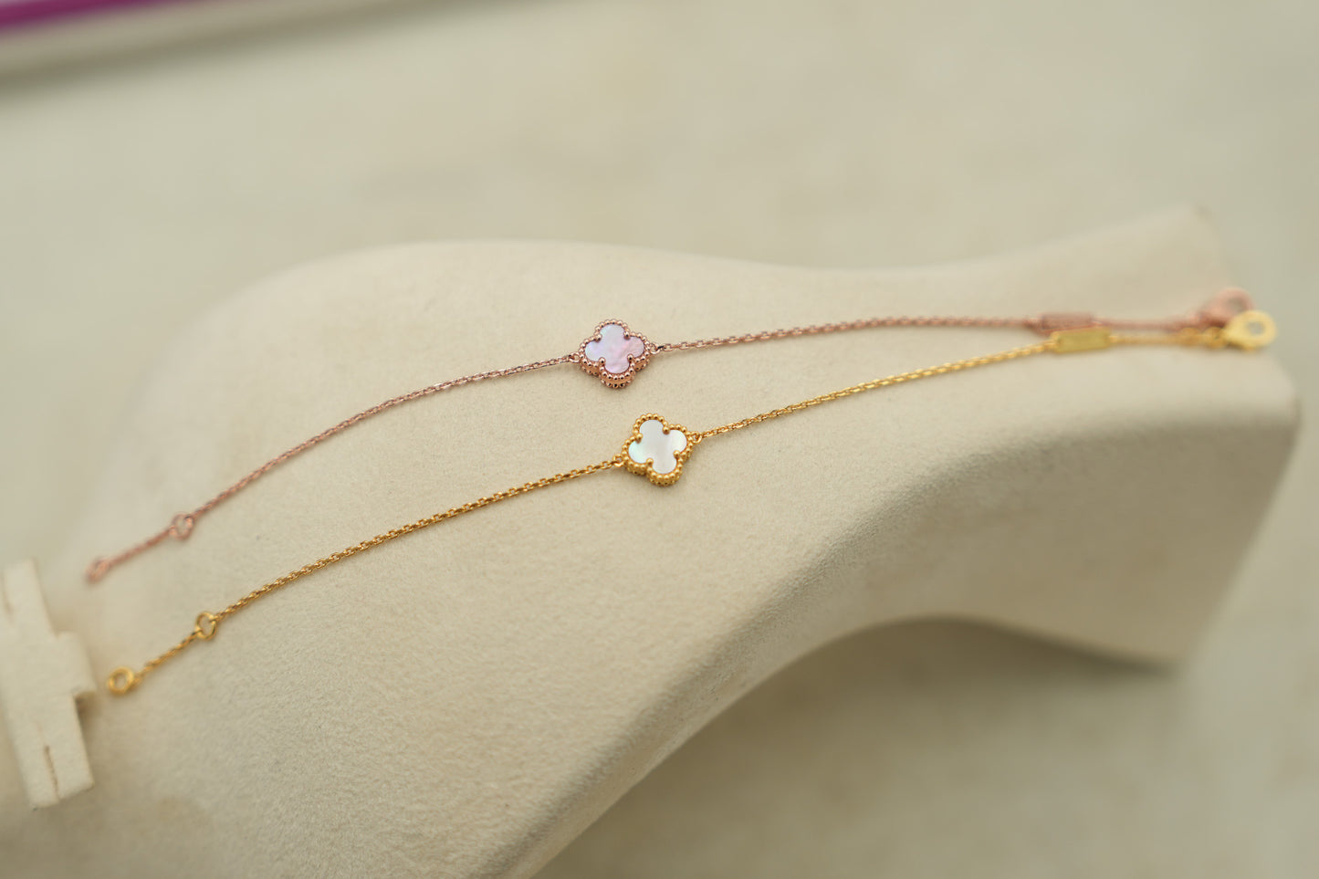 Pink Mother of pearl sweet 10mm clover bracelet 925 silver 18k gold plated