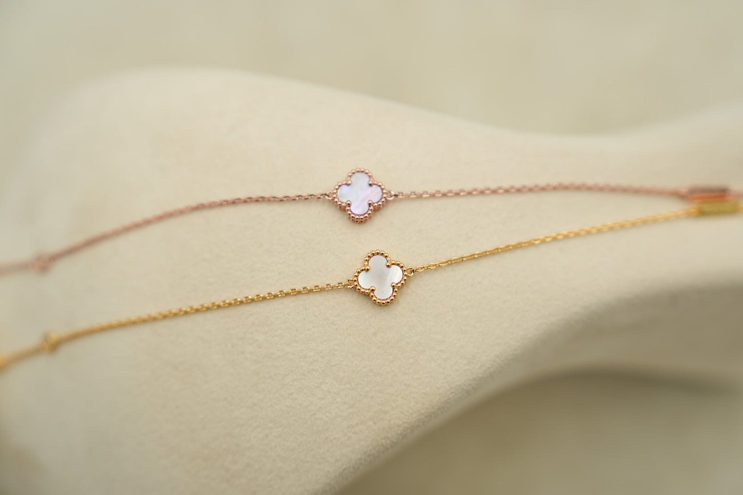 Pink Mother of pearl sweet 10mm clover bracelet 925 silver 18k gold plated