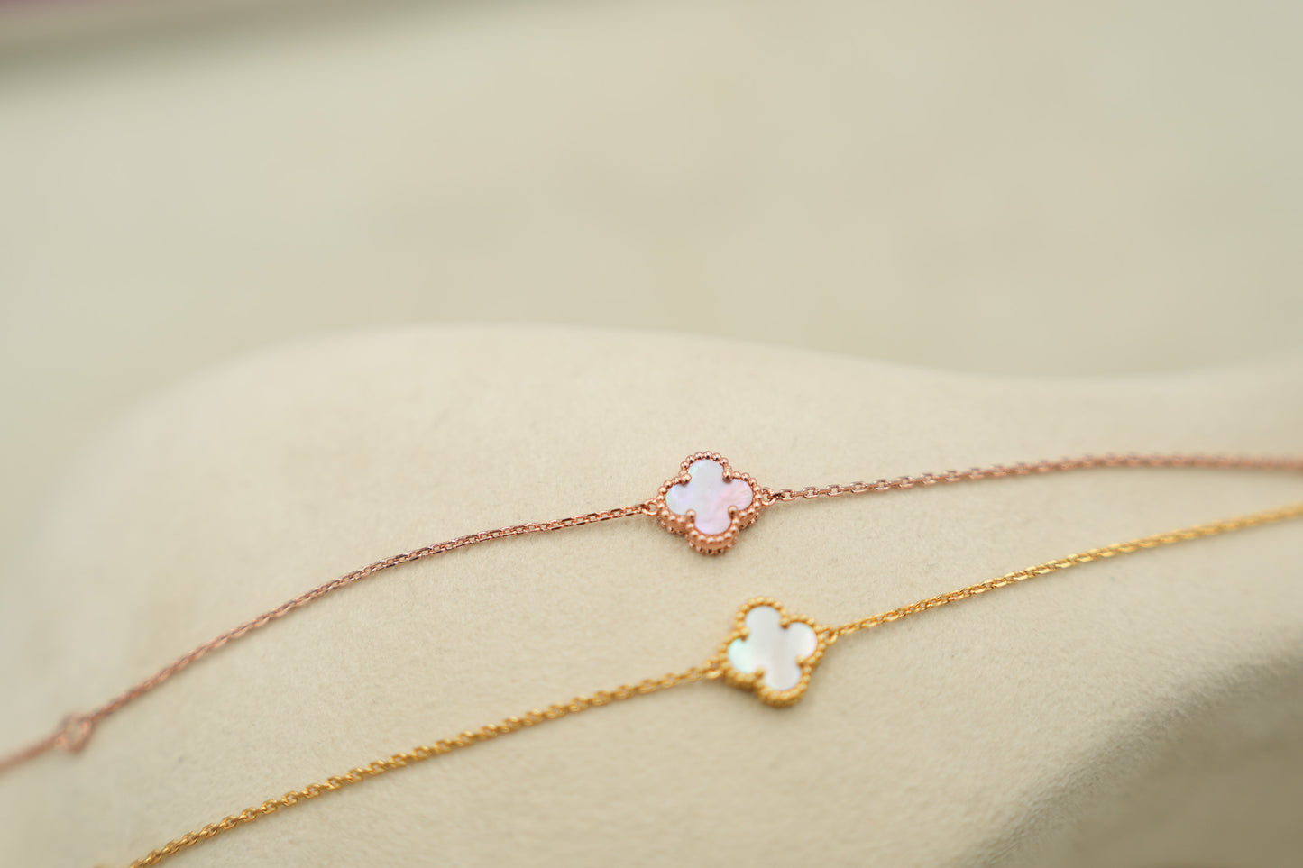 Pink Mother of pearl sweet 10mm clover bracelet 925 silver 18k gold plated