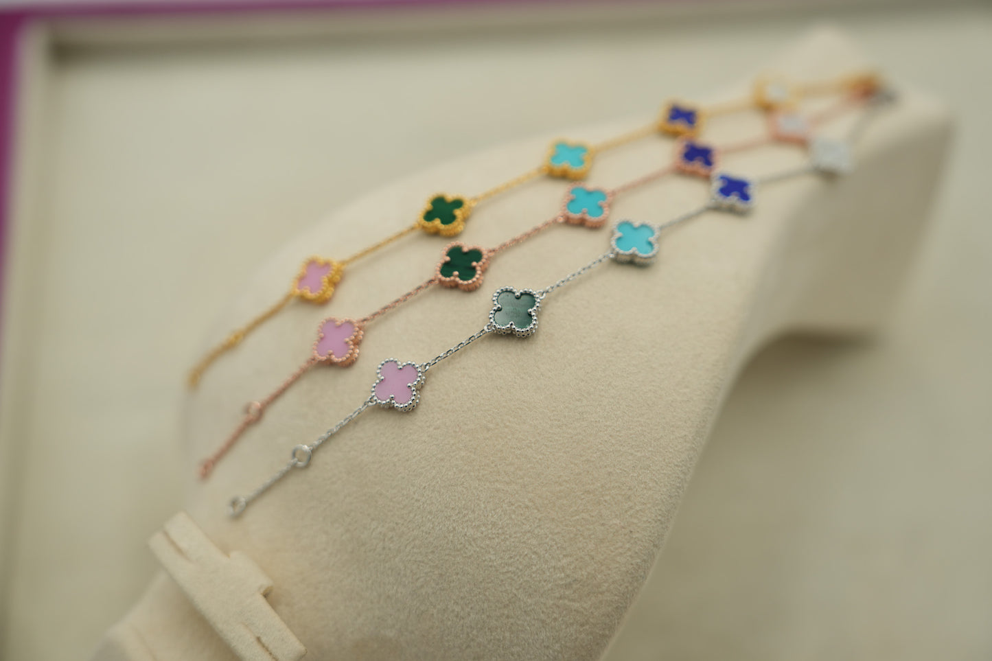 Sweet rainbow 10mm clover bracelet 925 silver 18k gold plated