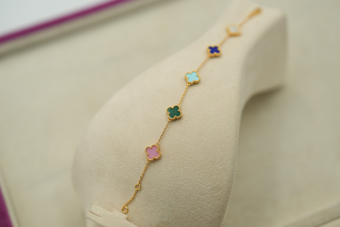 Sweet rainbow 10mm clover bracelet 925 silver 18k gold plated