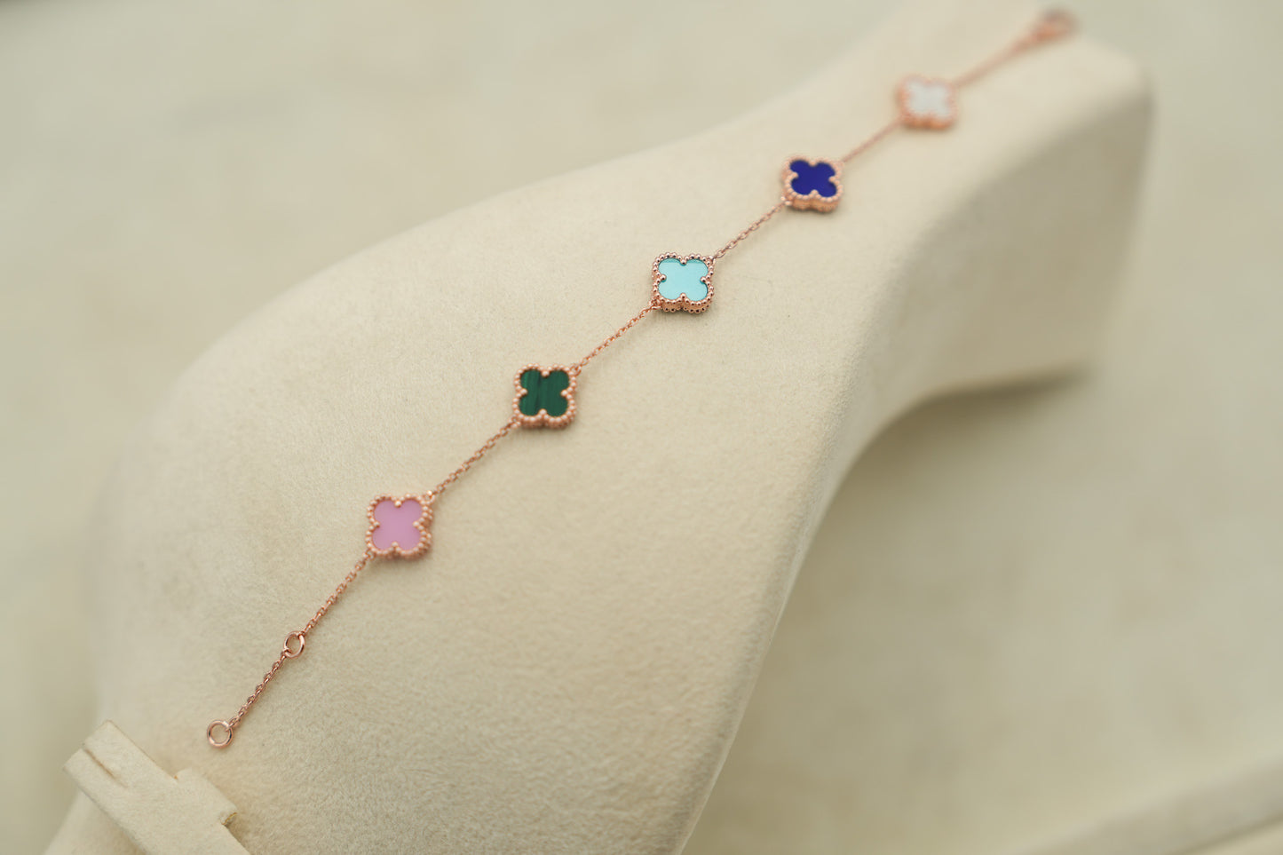 Sweet rainbow 10mm clover bracelet 925 silver 18k gold plated