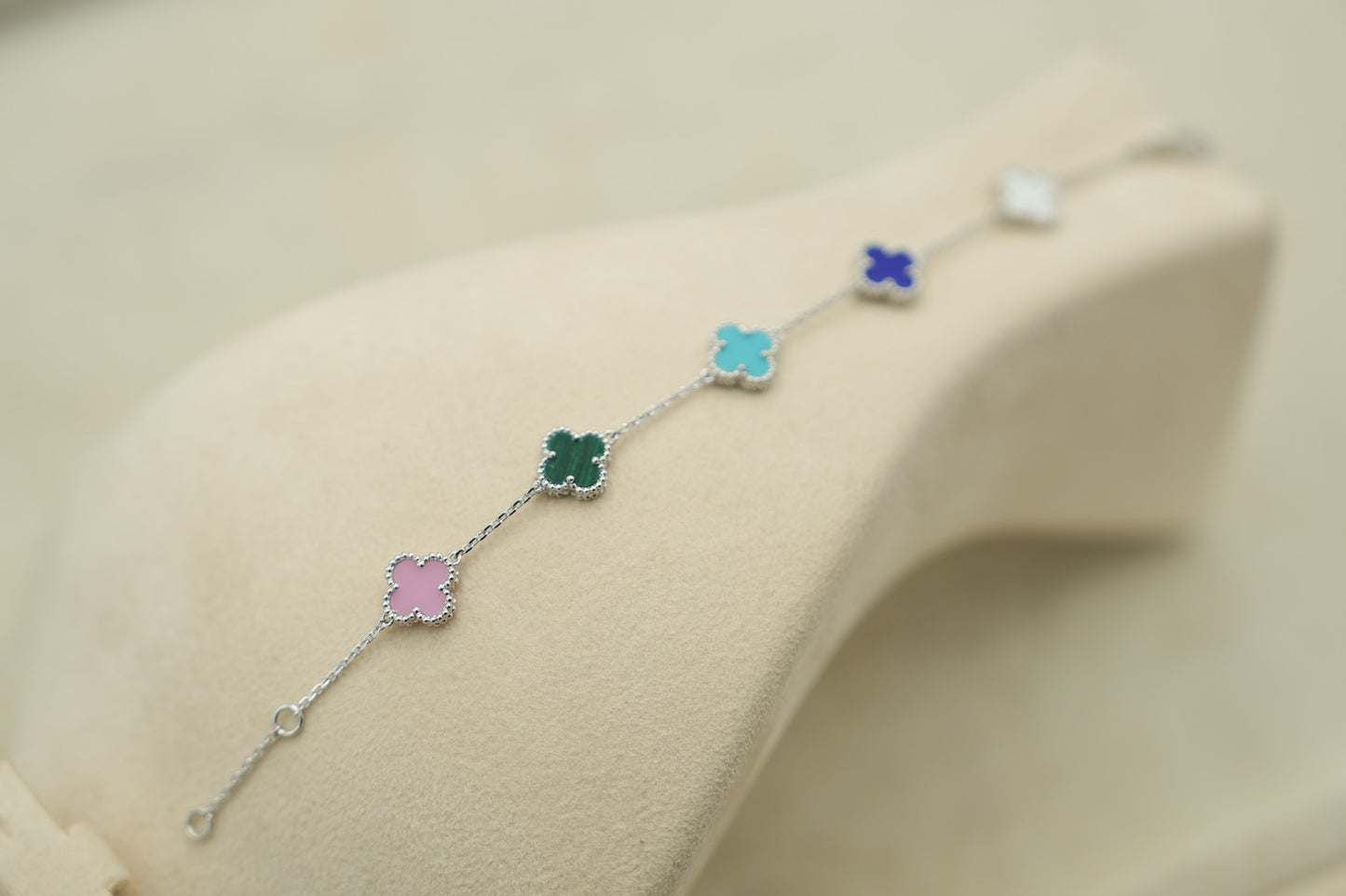 Sweet rainbow 10mm clover bracelet 925 silver 18k gold plated