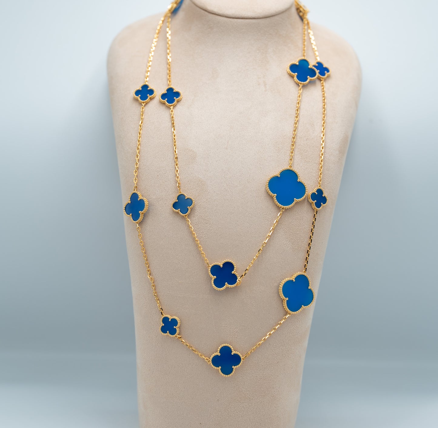 Blue agate 16 motif necklace 925 silver 18k rose gold plated