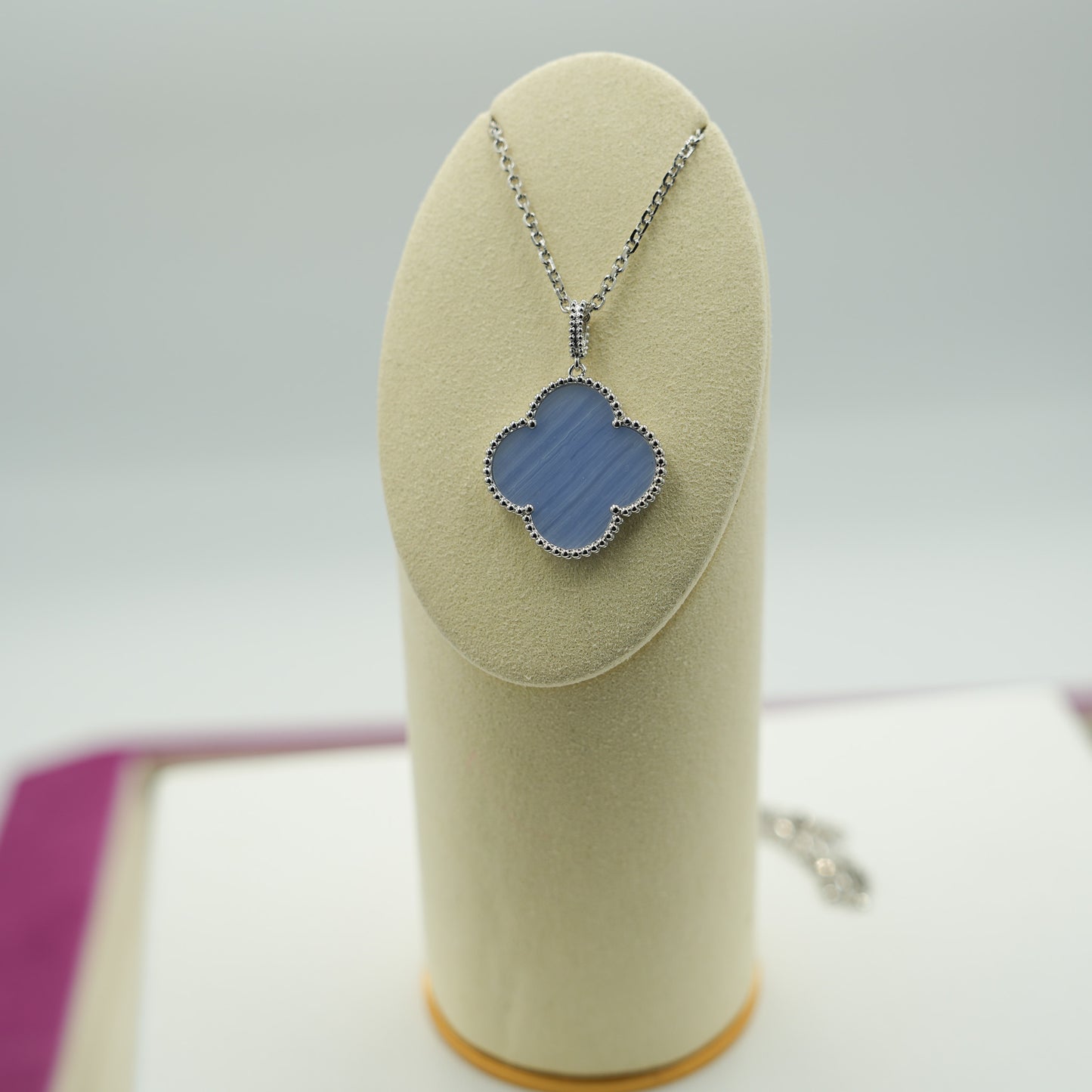 Chalcedony magic 25mm clover necklace 15mm clover size 925 silver 18k white gold plated