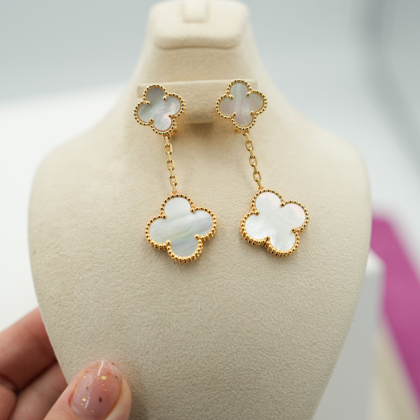 2 motif Mother of pearl clover earrings 925 silver 18k gold plated