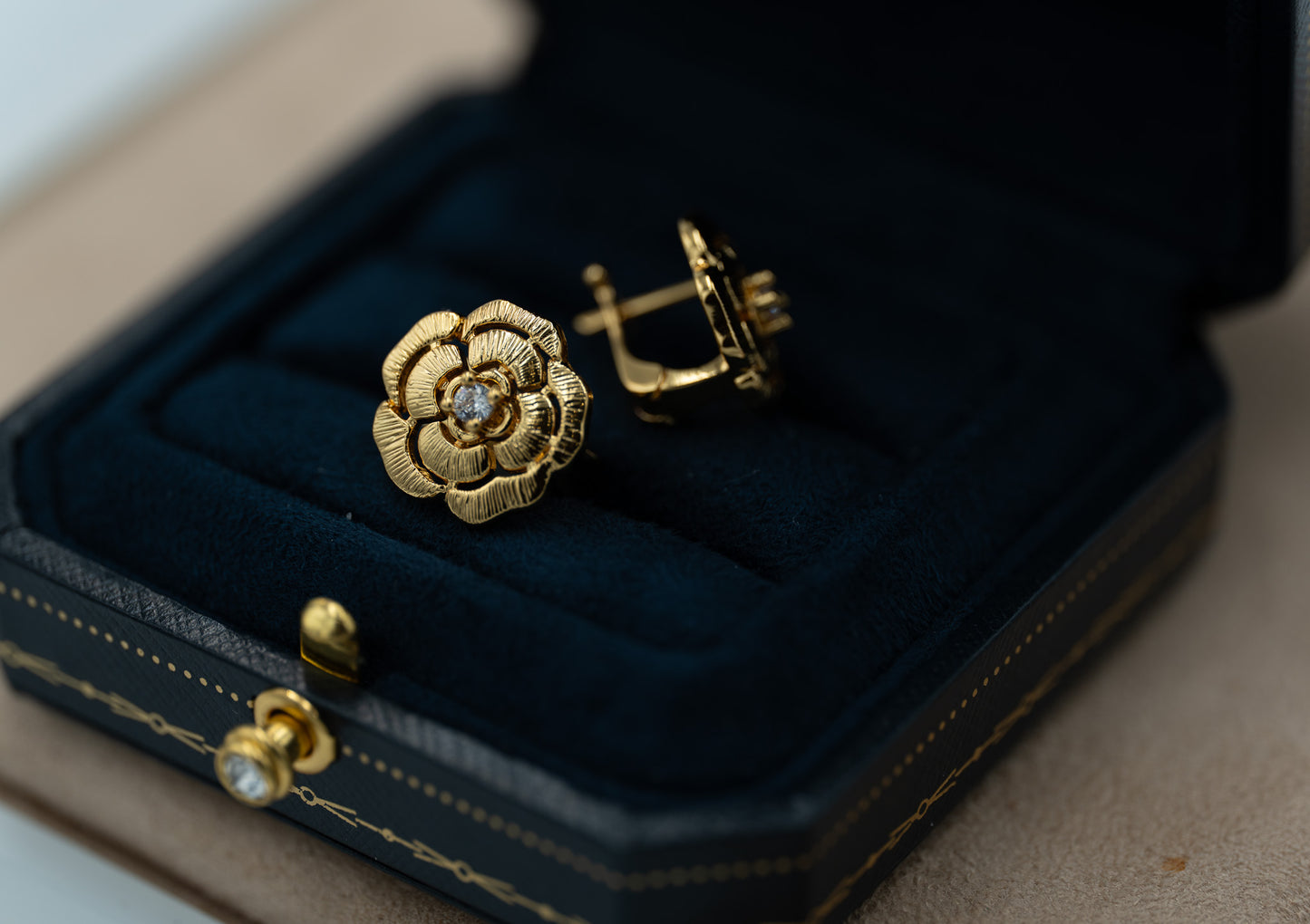 Roses camellia earrings 925 silver 18k gold plated