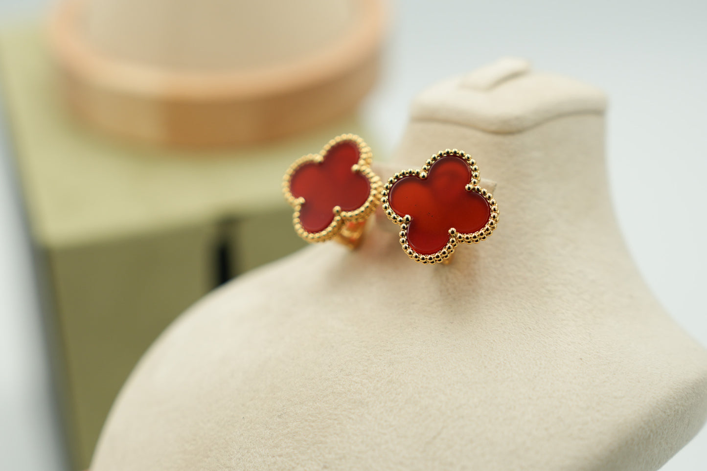 Carnelian 20mm Magic Clover earrings 925 silver 18k gold plated