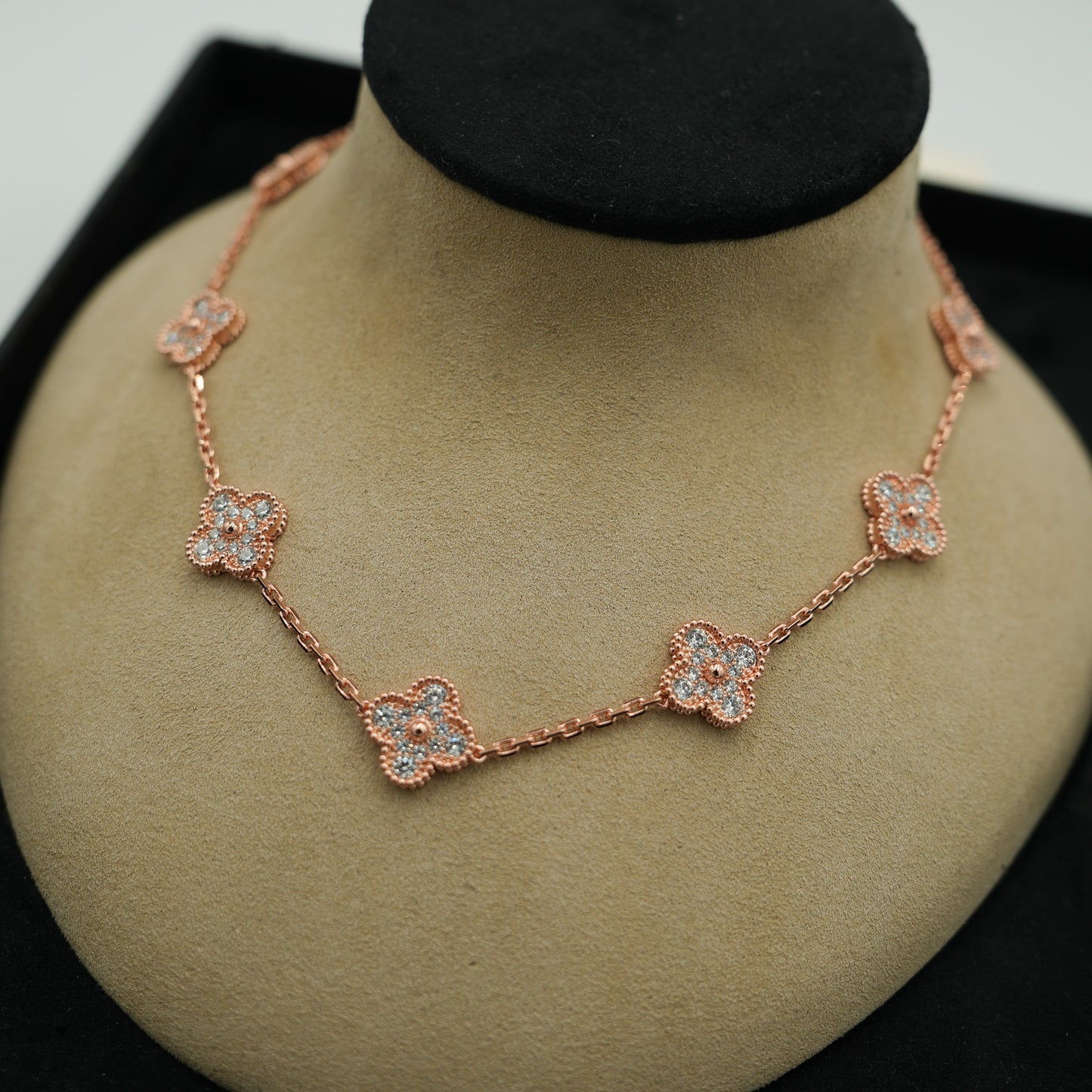10 motif  CZ clover necklace 925 silver 18k rose gold plated