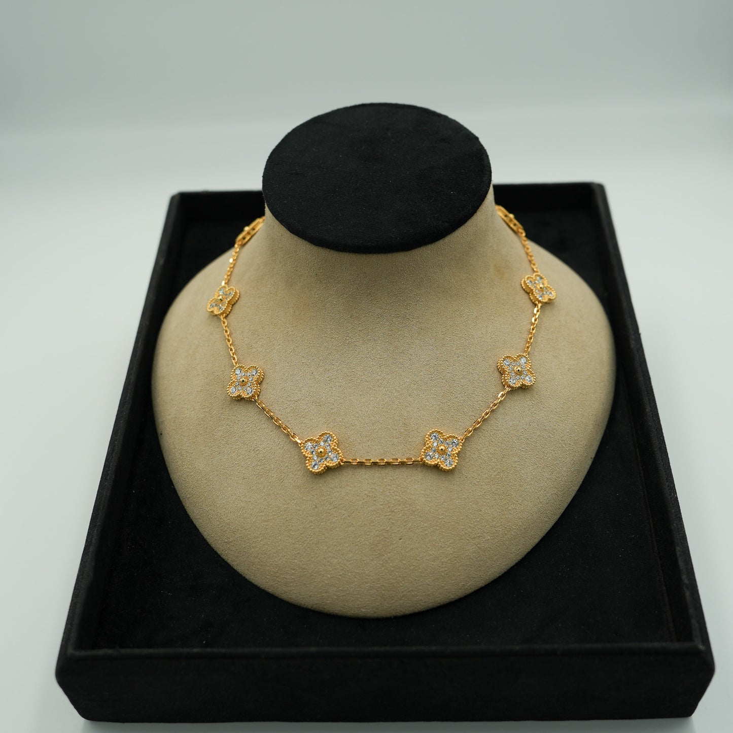 10 motif CZ clover necklace 925 silver 18k gold plated