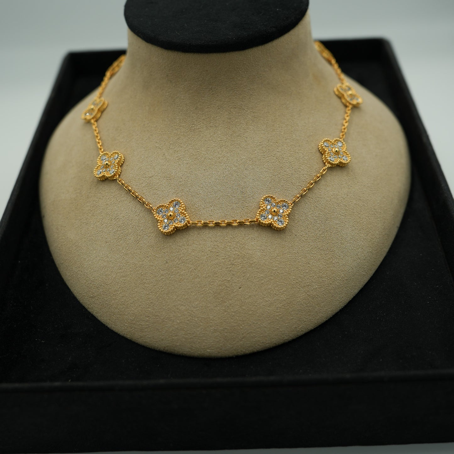10 motif CZ clover necklace 925 silver 18k gold plated