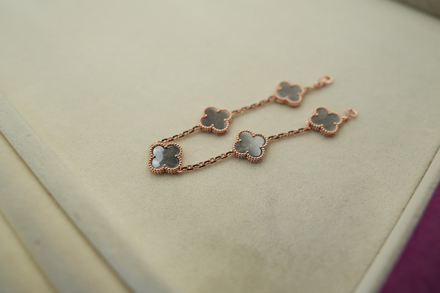 silver obsidian clover bracelet 925 silver 18k rose gold plated