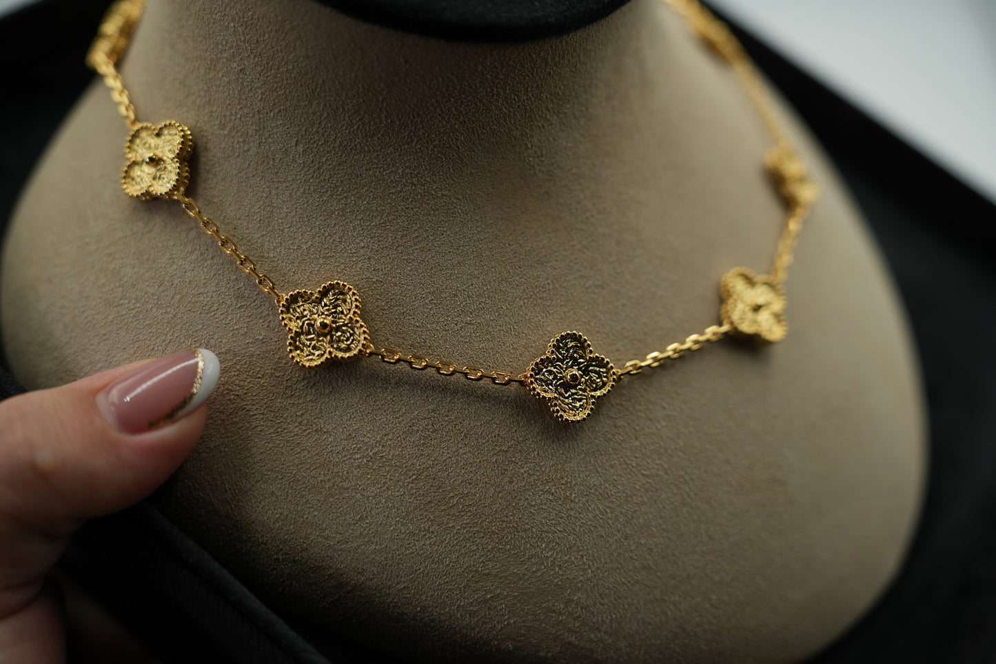 10 motif Hammered clover necklace 925 silver 18k   gold plated