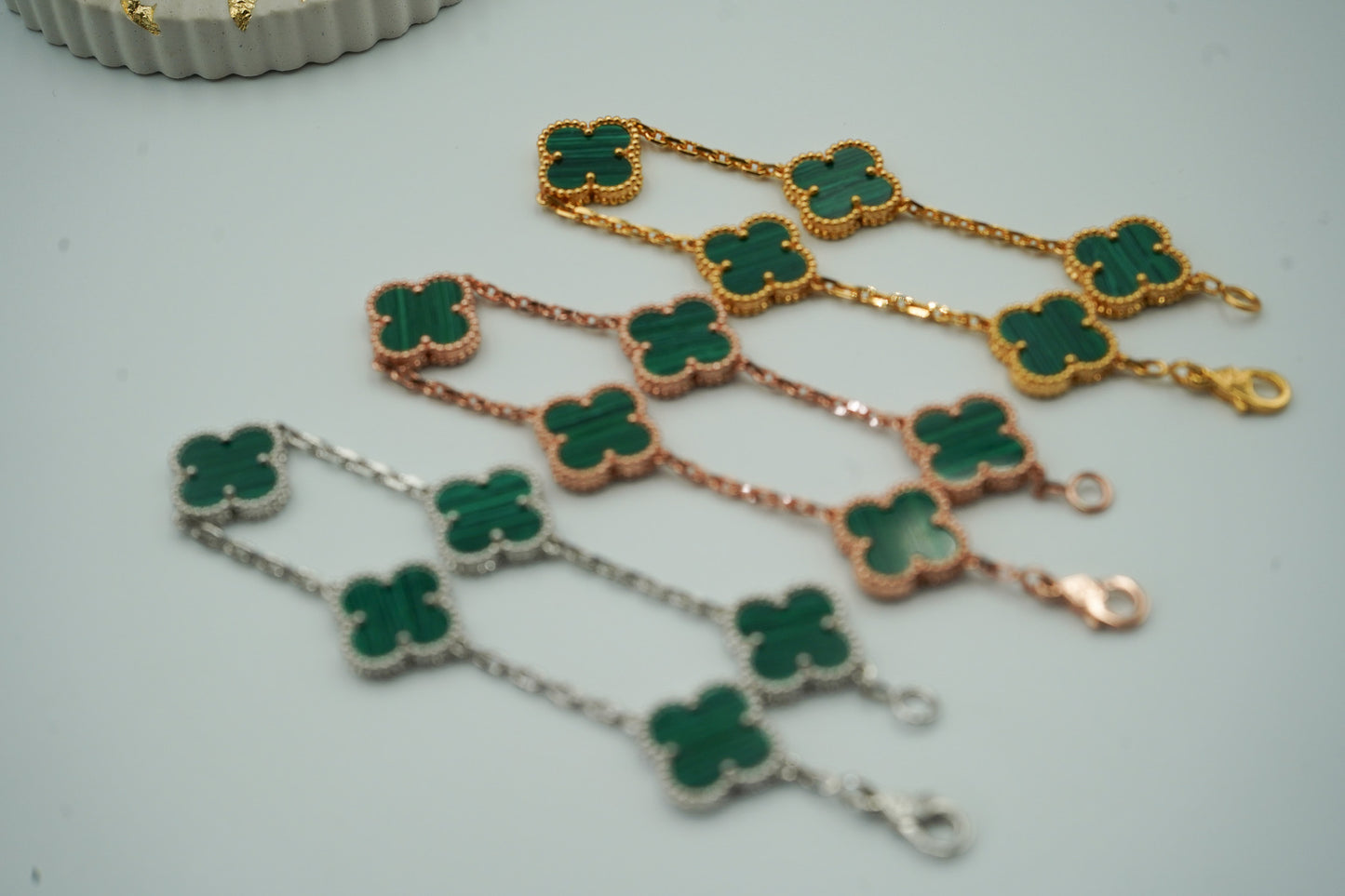 Malachite  5 motif bracelet 925 silver 18k gold plated