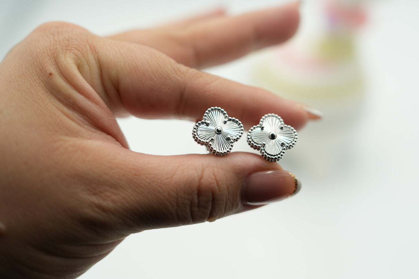 Guillioche earrings 925 silver 18k white gold plated
