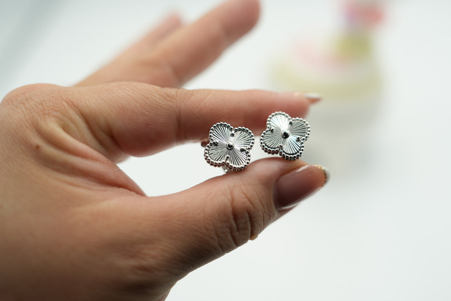 Guillioche earrings 925 silver 18k white gold plated