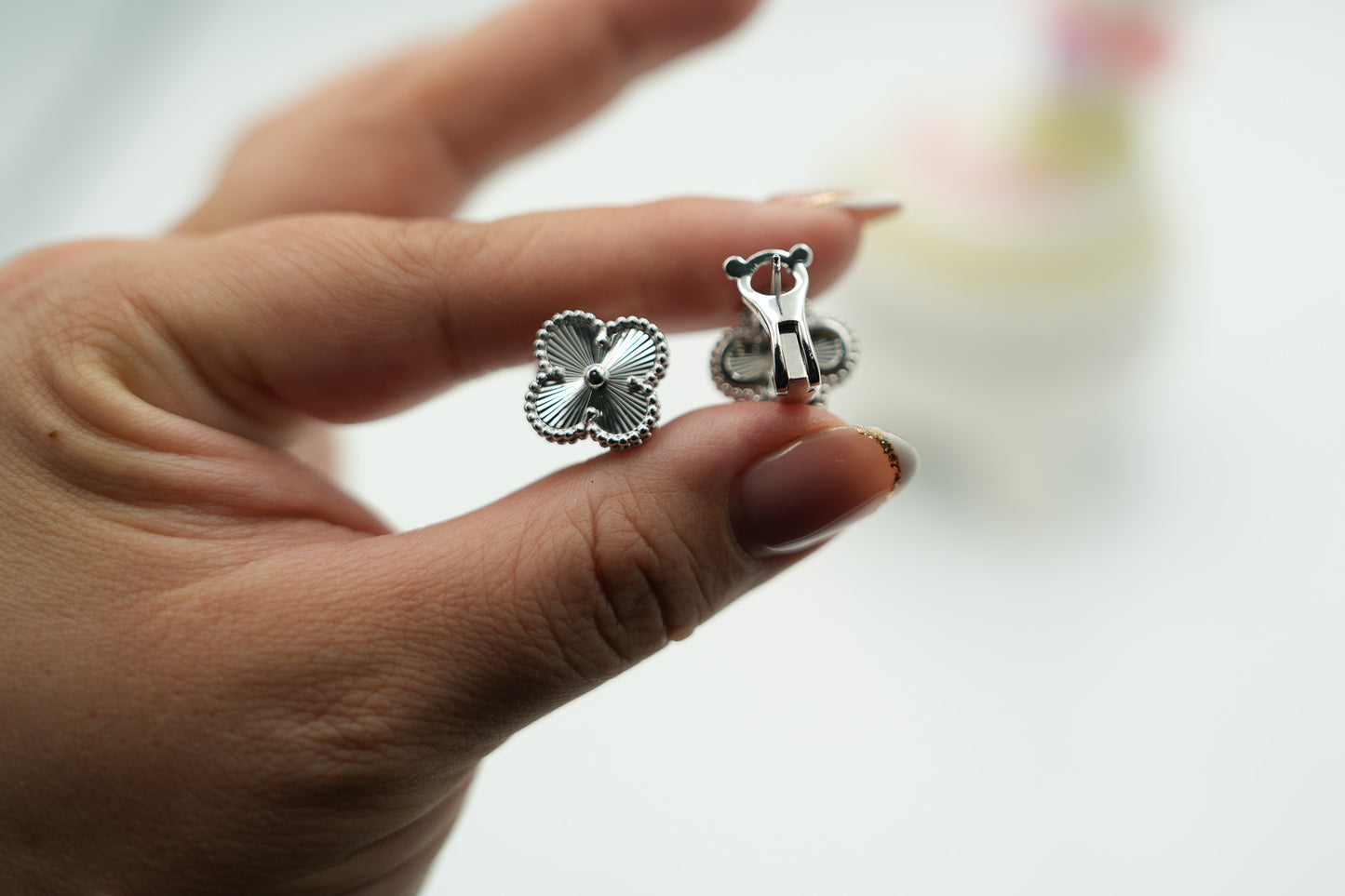 Guillioche earrings 925 silver 18k white gold plated