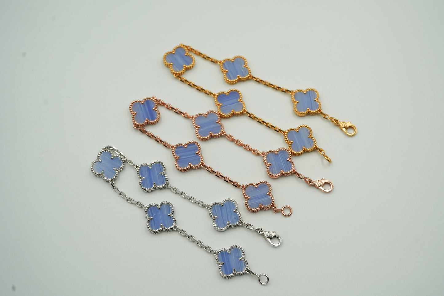 Chalcedony 5 motif bracelet 925 silver 18k gold plated