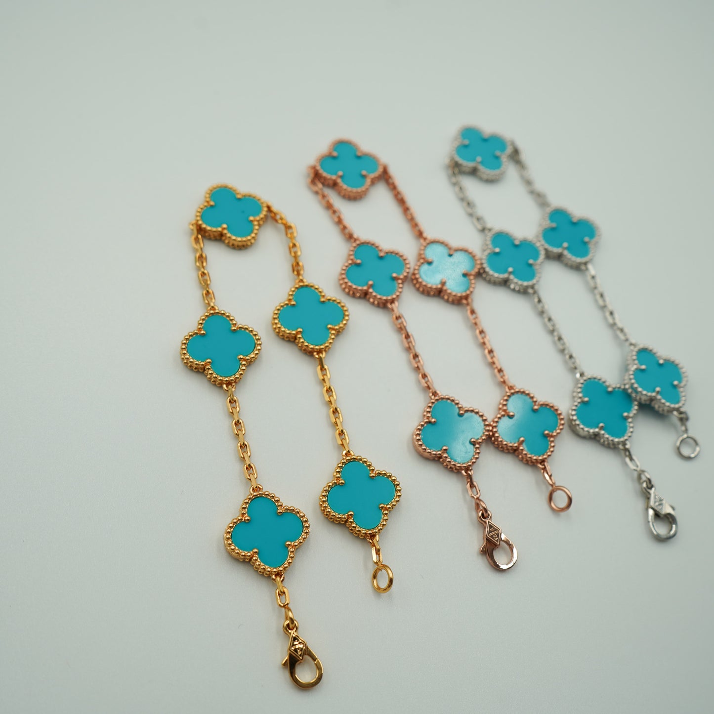 Turquoise 5 motif bracelet 925 silver 18k gold plated