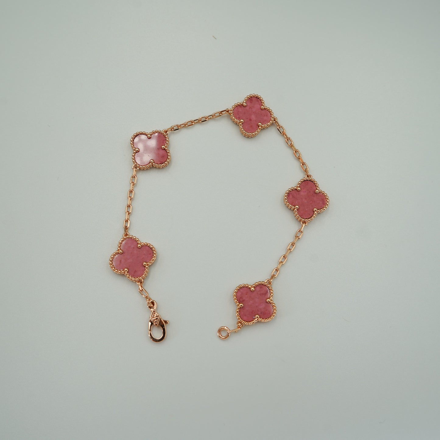 Rhodonite clover bracelet 925 silver 18k rose gold plated