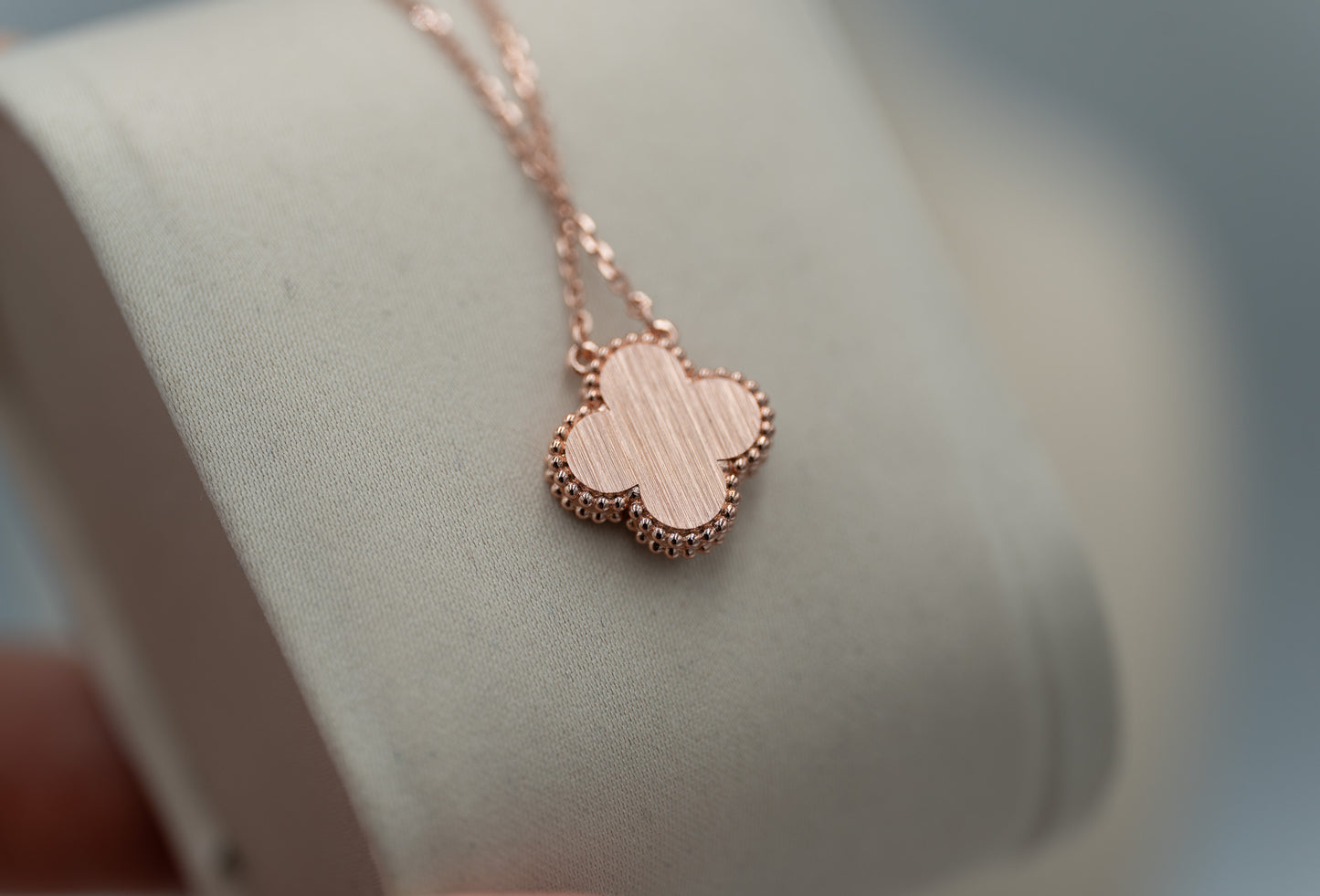 Rhodonite cz clover necklace 15mm clover size 925 silver 18k rose gold plated
