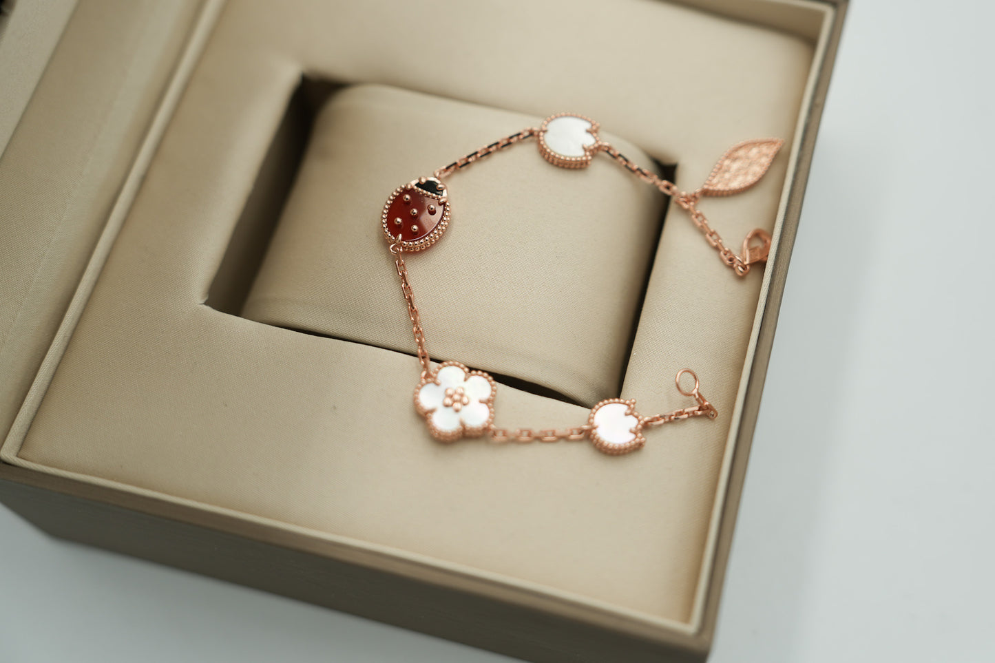 Ladybug clover bracelet 925 silver 18k rose gold plated Lucky spring plum blossom