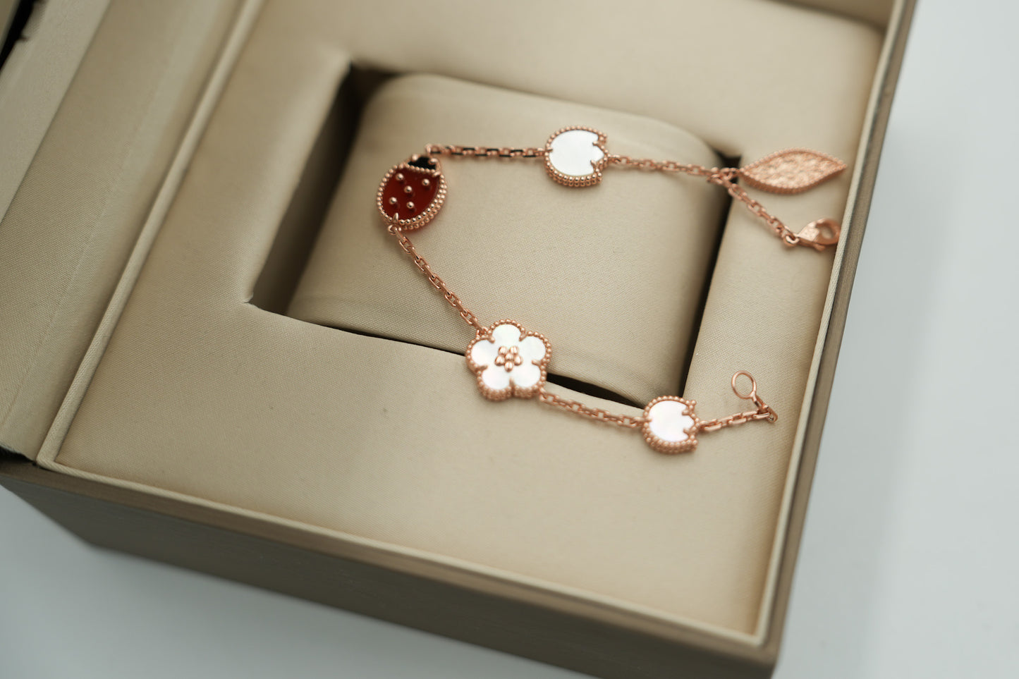 Ladybug clover bracelet 925 silver 18k rose gold plated Lucky spring plum blossom