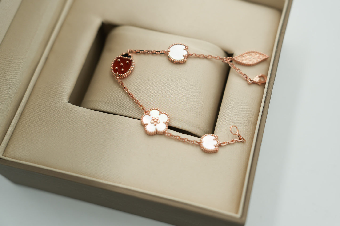 Ladybug clover bracelet 925 silver 18k rose gold plated Lucky spring plum blossom