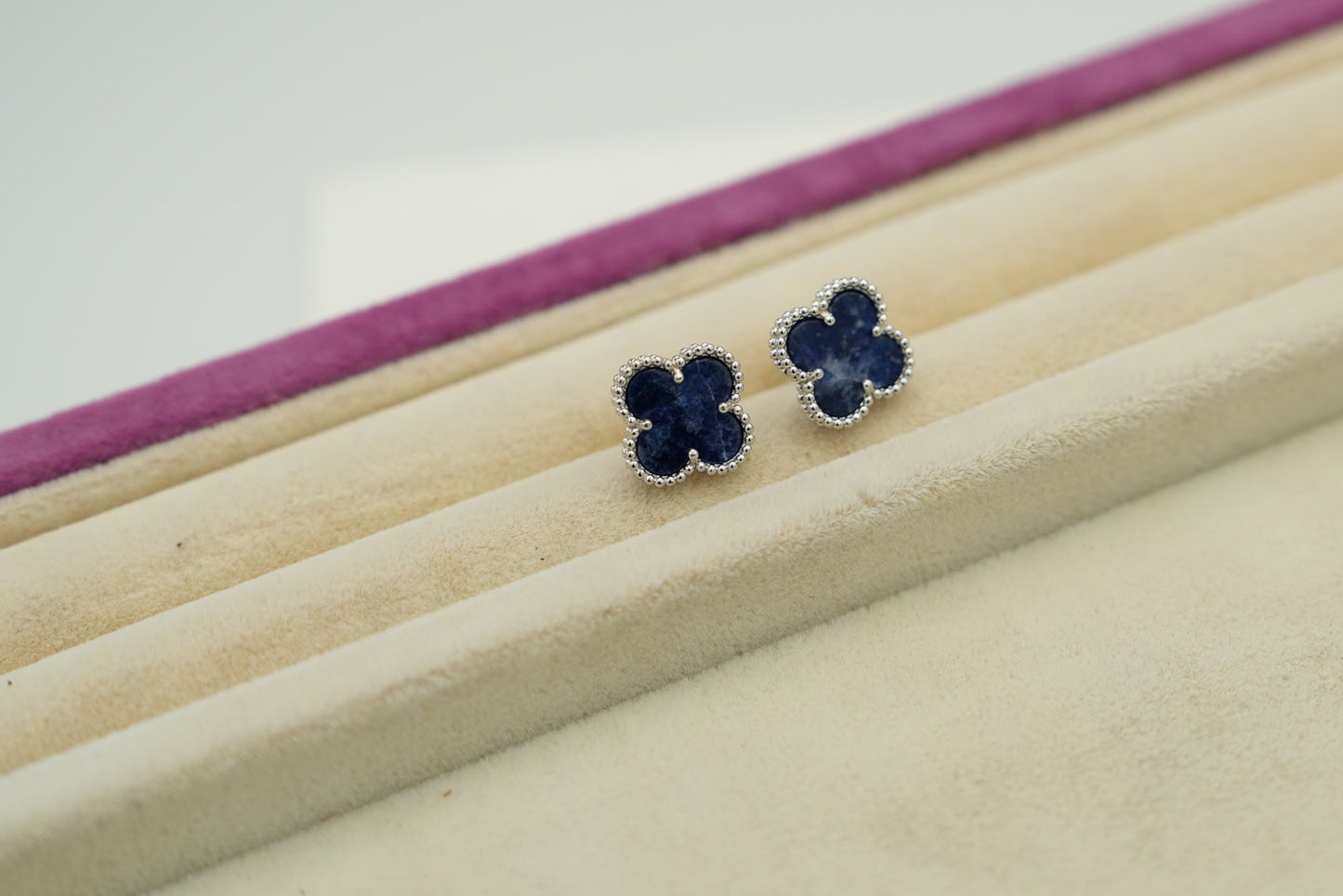 15mm clover size earrings  Pietersite 925 silver 18k white gold plated