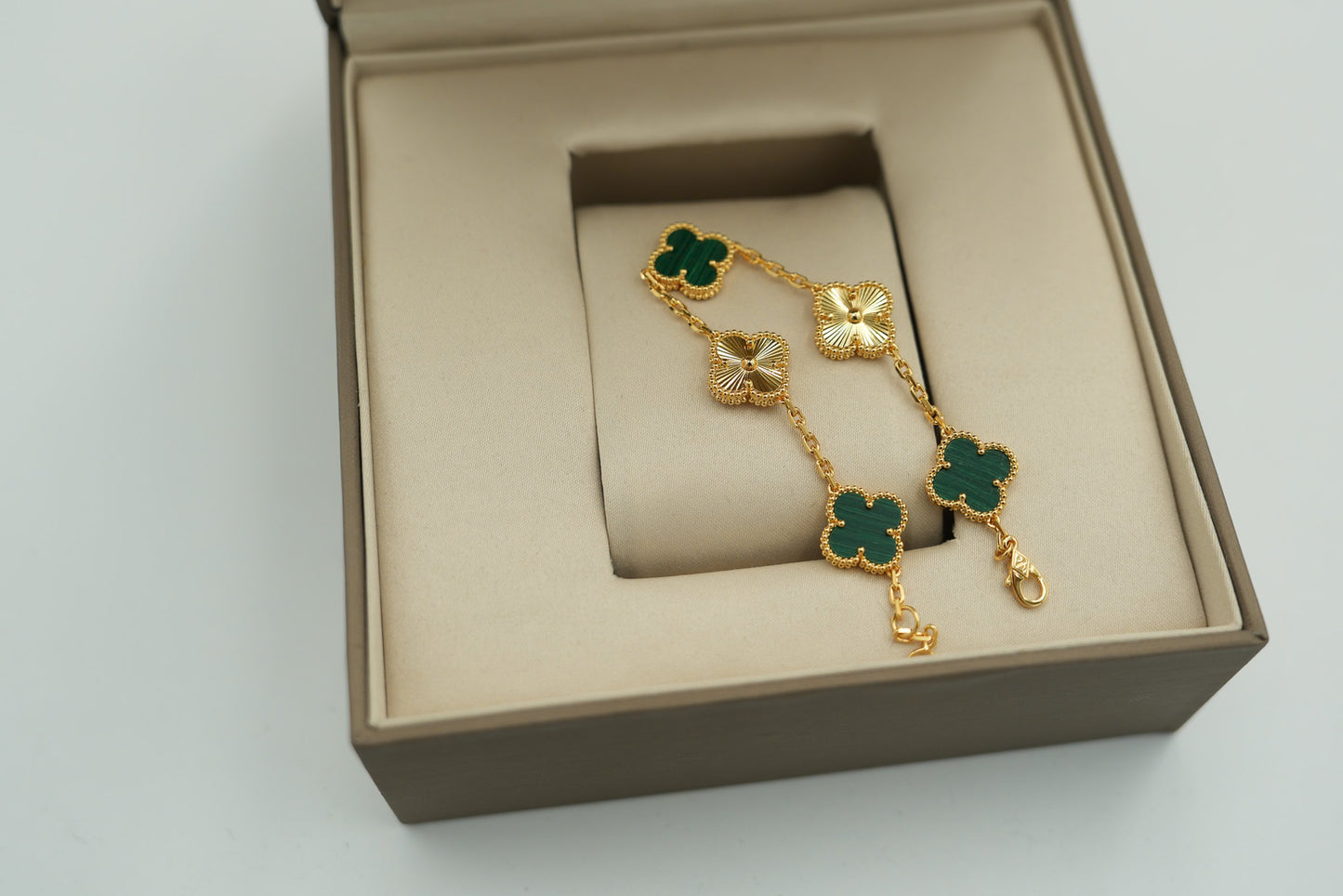 Malachite & guillioche clover bracelet 925 silver 18k gold plated vca bracelet
