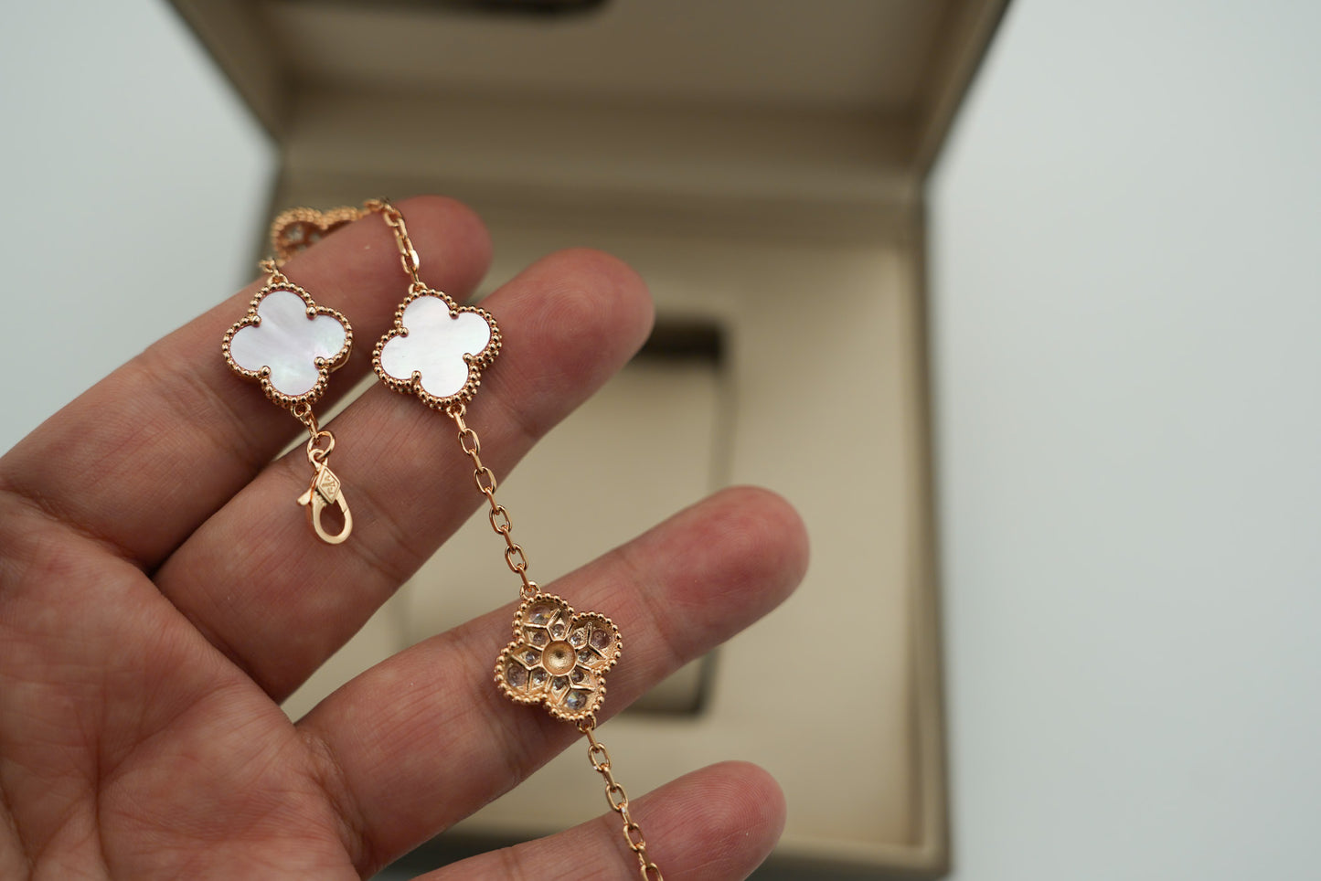 Pink mother of pearl and CZ bracelet 925 silver 18k gold plated