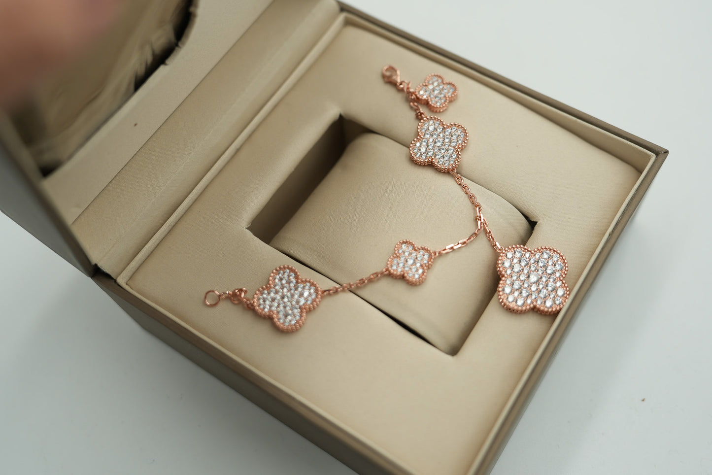 CZ clover Charm bracelet 925 silver 18k rose gold plated