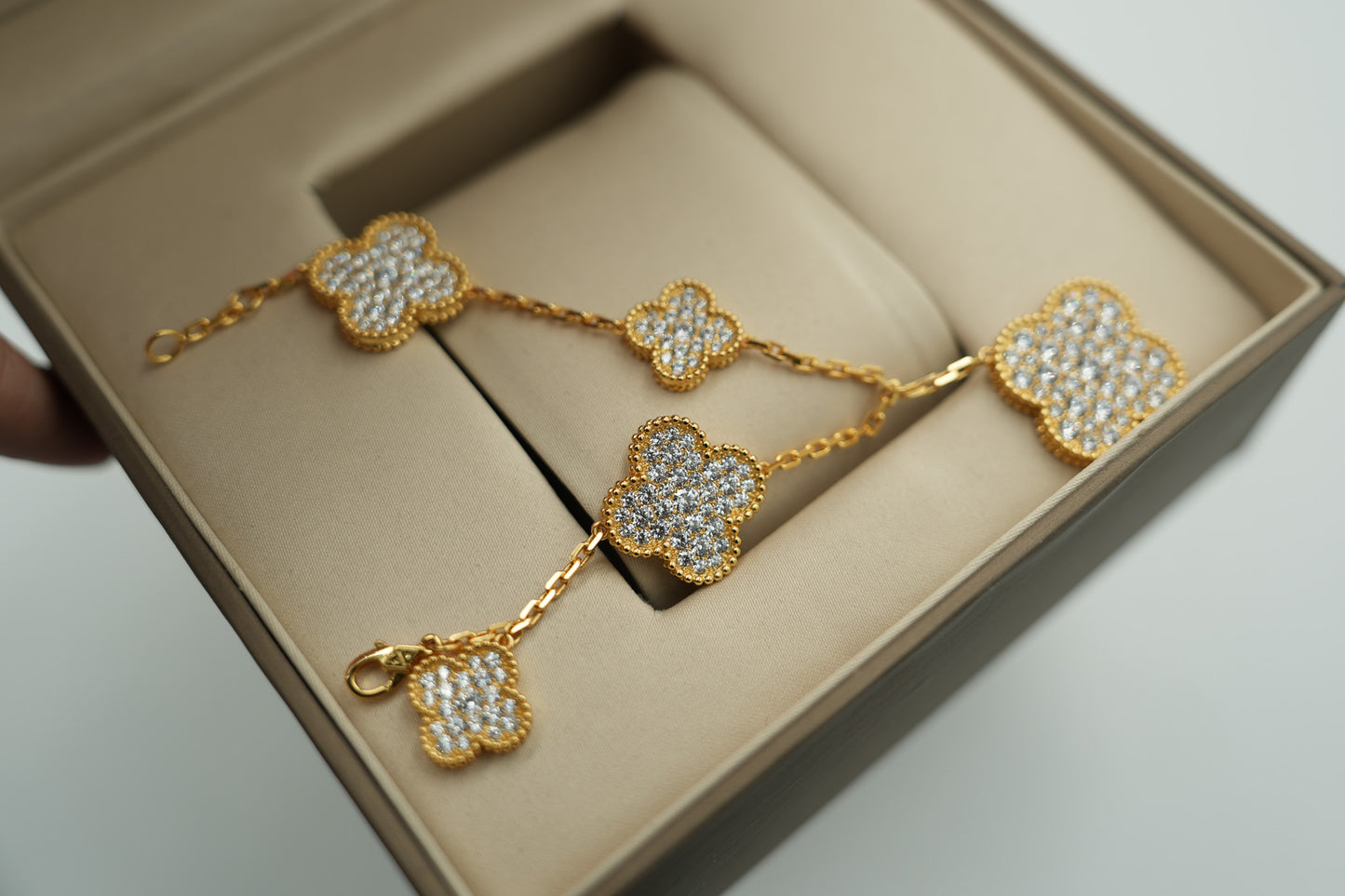 CZ clover Charm bracelet 925 silver 18k gold plated