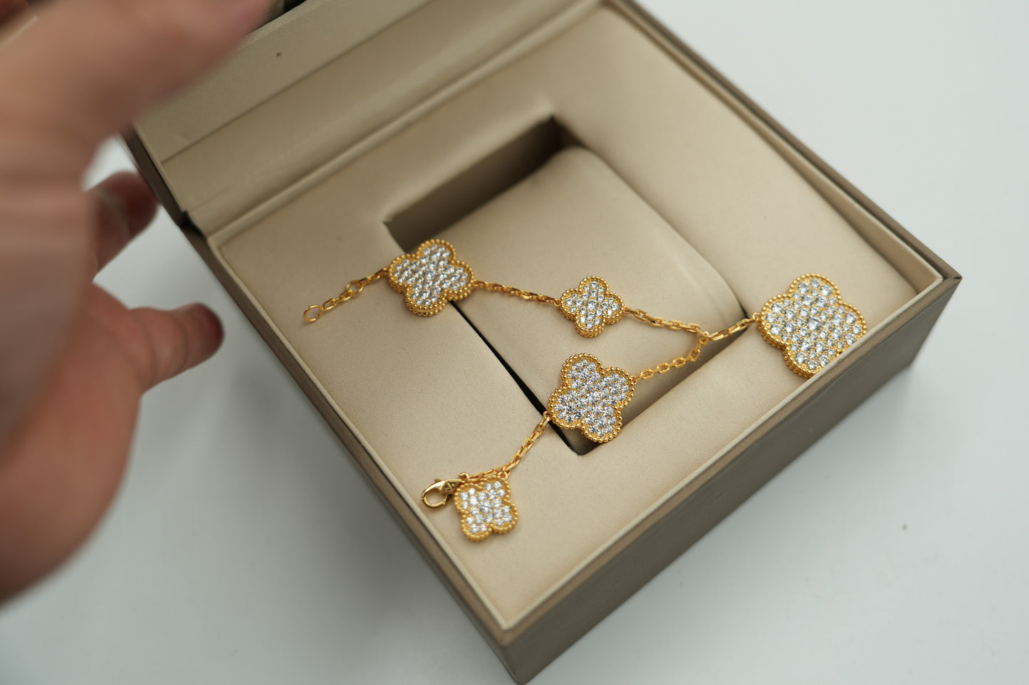 CZ clover Charm bracelet 925 silver 18k gold plated