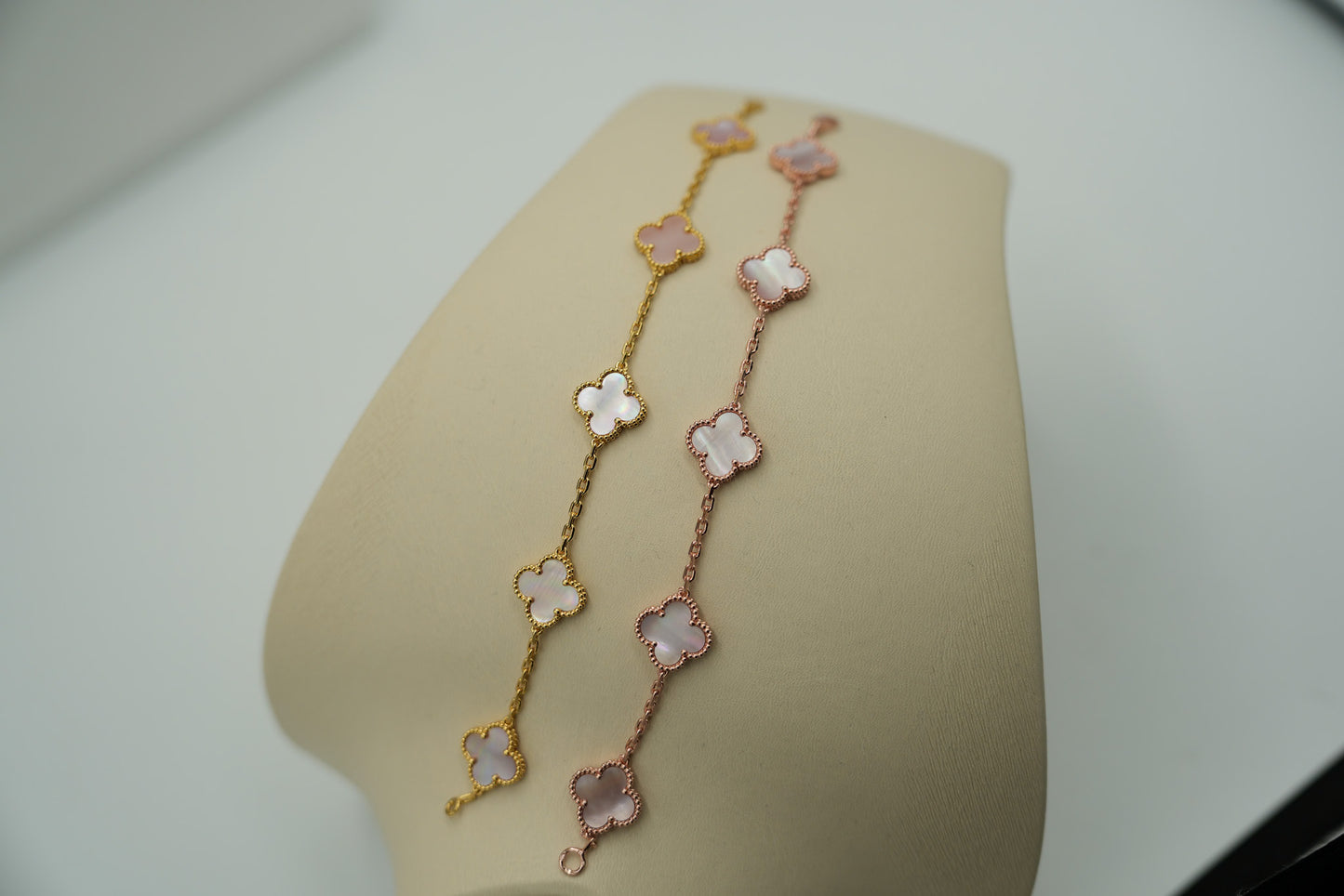 Pink Mother of pearl clover bracelet 925 silver 18k gold plated