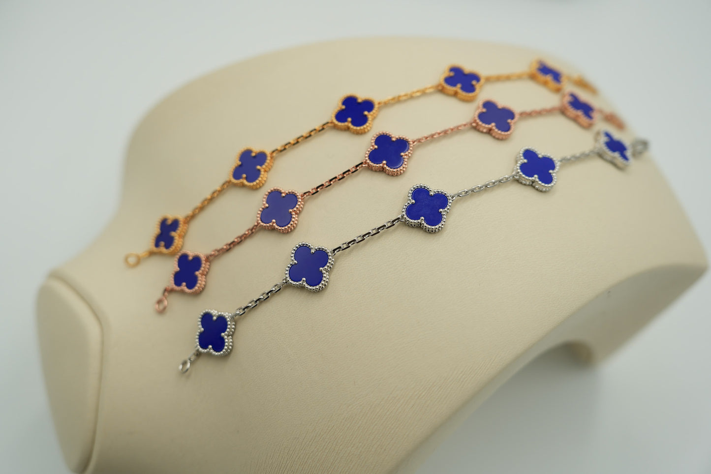 Lapis lazuli 5 motif bracelet 925 silver 18k gold plated