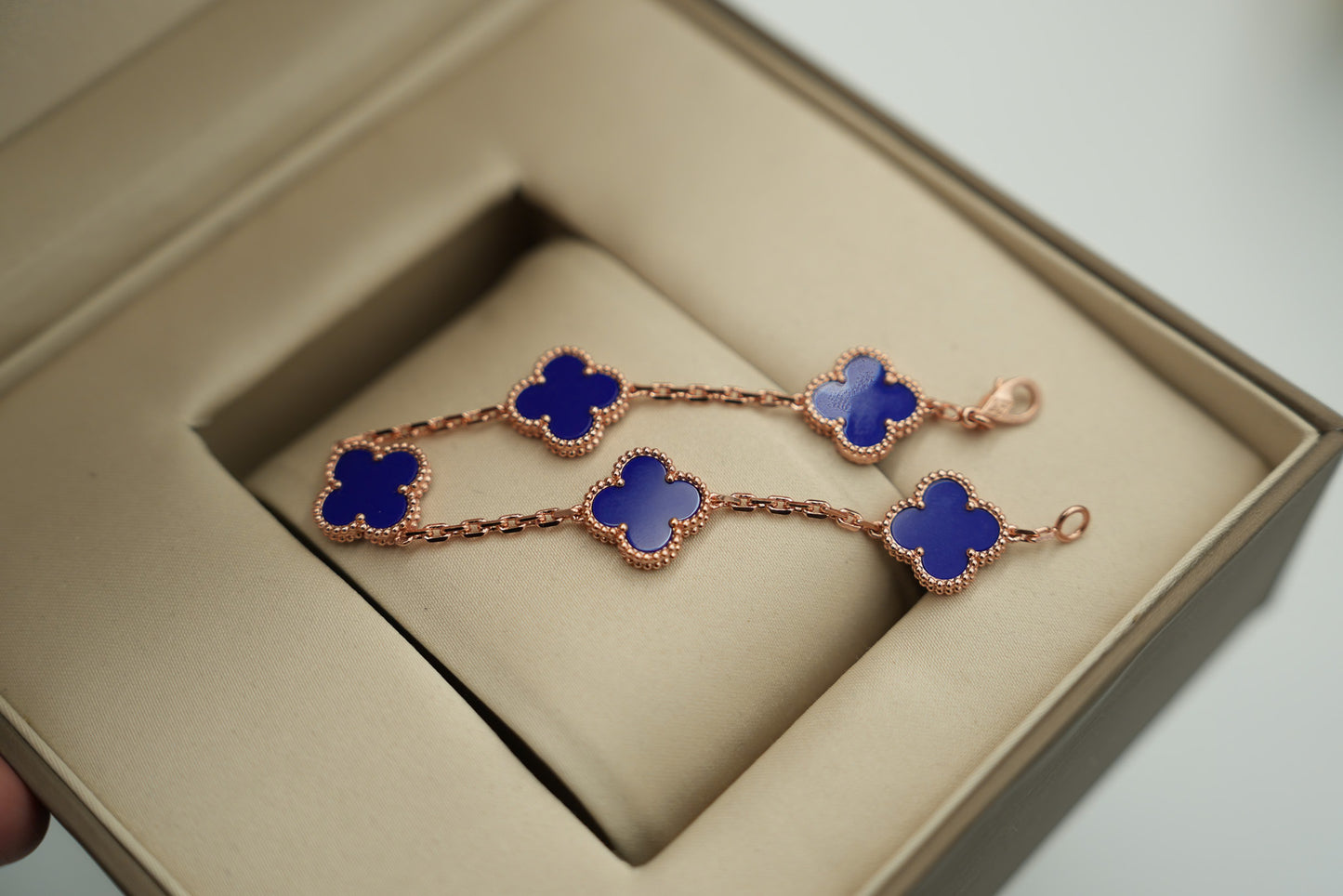 Lapis lazuli 5 motif bracelet 925 silver 18k gold plated