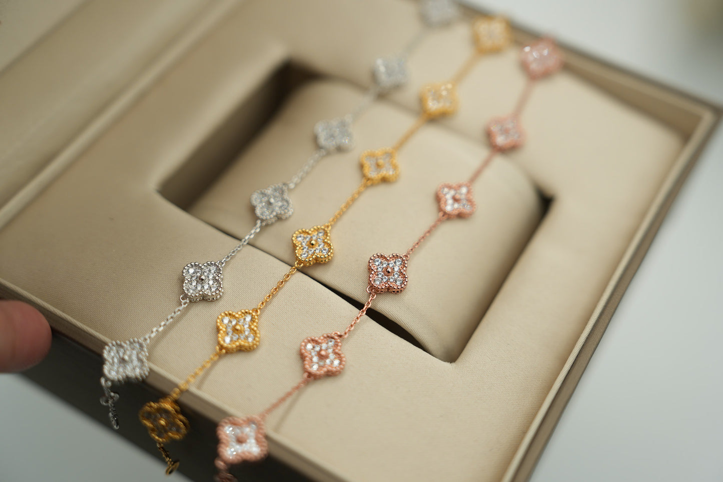 CZ sweet 10mm clover bracelet 925 silver 18k gold plated