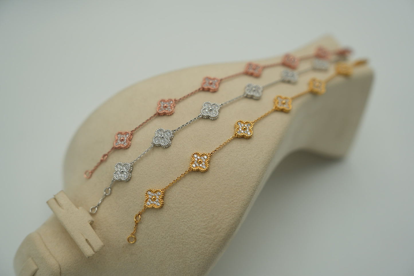 CZ sweet 10mm clover bracelet 925 silver 18k gold plated