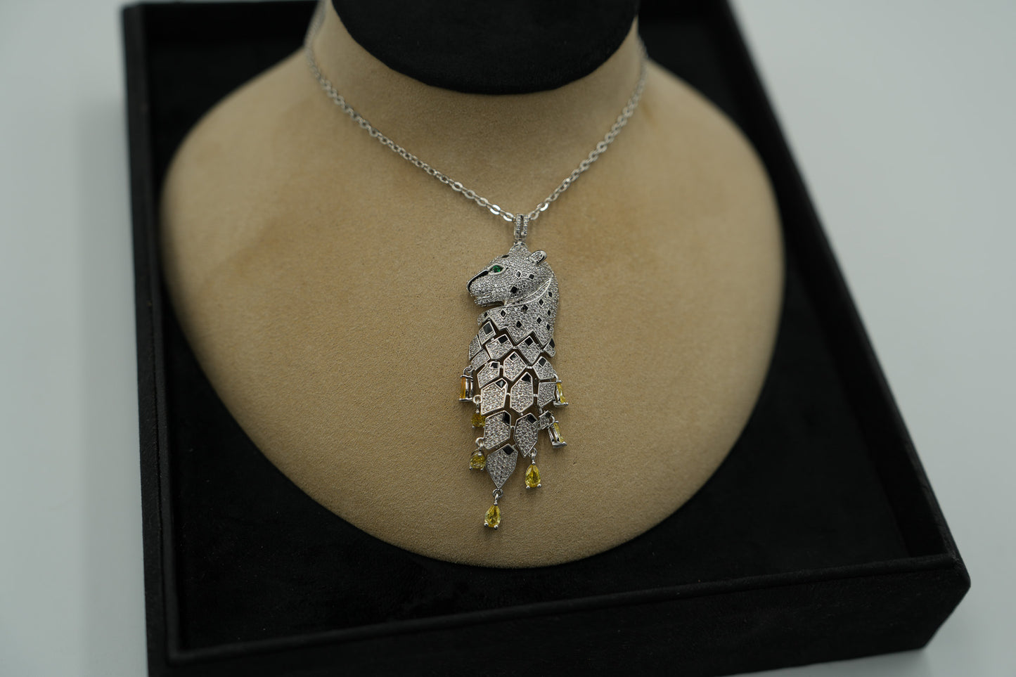 Panther head tassel necklace 925 silver 18k white gold plated leopard necklace