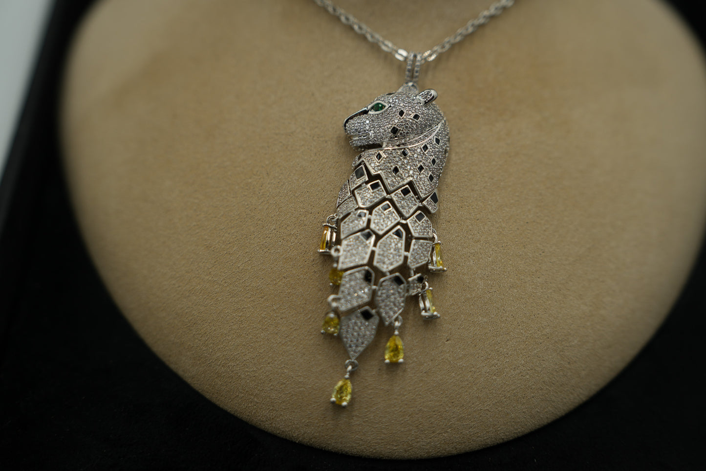 Panther head tassel necklace 925 silver 18k white gold plated leopard necklace